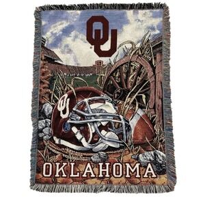 Oklahoma Sooners Football 60x42 Throw Blanket Tapestry Helmet & Football Design